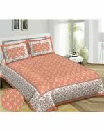 Jaipur Block Prints - 140 TC Printed cotton King size bedsheet with two pillow covers-Multicolour