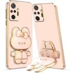 SYOTT 3D Bunny with Folding Stand Back Cover Case Compatible for Mi Redmi Note 10 Pro Slim electroplated case Stand case Soft TPU Bunny Theme Camera Protection | Pink