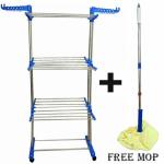 SUNDEX Blue Steel Floor Cloth Dryer Stand Best Quality 3 Tier With Free Microfiber Mop