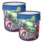 Kuber Industries Marvel Avengers Print Round Laundry Basket|Polyester Clothes Hamper|Waterproof & Foldable Round Laundry Bag with Handle,45 Ltr.Pack of 2 (Navy Blue)