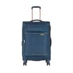 Safari Denim Plus TSA Lock 8 Wheels 59 Cms Small Cabin Trolley Bag Soft Sided Polyester 360 Degree Wheeling System Luggage, Trolley Bags for Travel, Suitcase for Travel, Navy Blue