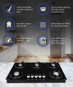 Hamlay Toughened Glass Exclusive Series 5 Burner Steel Manual Gas Hob Top (Black)