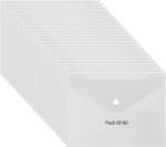 Shining Zon Envelope Design File Folder Clear Holder Storage Case for Paper Document Bag PassBook, Cheque Book Snap Button Folder Clear Plastic Container for A5 Papers Stationery - Pack of 60