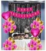 Party Paragon Happy Anniversary Decoration Set of 35 Pcs with Surprise Gift (Pink & Black)