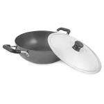 RBGIIT Hard Aodized Kadai Kadhai Works Decorative Serving Cooking Bartan With Stainless Steel Lid Fetting Handle HC-27
