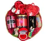 Valentines Day gift for girlfriend/boyfriend/Valentines Day gift hamper-Jar of 8pcs chocolate+Jwellery set+aromatic candle+card+Message bottle+3pc rose and Teddy bear in heart shaped box