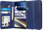 Unistuff Faux Leather Back Case Flip Cover for Motorola Moto G51 5G with ID Card Slot | Foldable Kickstand | 2 Card Slot | 1 Cash Slot - Executive Blue, 57233