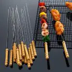 UCHIT (Pack of 12) Bbq Barbeque Stick Grilling, Barbeque Stick, Kabab Stick, Tandoori Stick Strong Tandoor Metal Sticks 14.5 inches, Steel Coated Barbecue Skewers, Steel Coated Sticks for Grill, BBQ Metal Coated