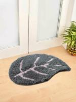 FABINALIV Grey Floral Polyester Small Size Door Mat (62 x 42 cm)