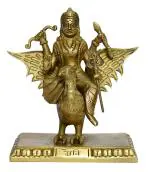 BHARAT HAAT Kalarambh Brass Shani Dev Statue God Shani Maharaj Idol Murti for Home Temple Puja Decor Handicraft Medium Art (5.9 x 3 x 6.8 inches, Yellow)