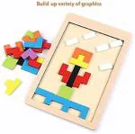KidsZeeNie Wooden Puzzles Brain Teasers Toy Colorful Jigsaw Game Wood Block Building Wood Intelligence Brain Game Wooden Tetris Jigsaw Tangram Puzzle Brain Teasers Toy Russian Blocks Game