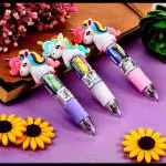 SV Traders Pack of 10 Unicorn Mini 4 in 1 Colorful Pens for Girls, Boys- Unicorn Tops, Return Gifts