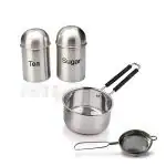 4 Pcs Tea Set Neelam Stainless Set (tea/ Sugar/ Sauce pan & Strainer