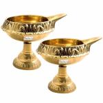 Prisha India Craft Brass Diwali Kuber Deepak Diya Oil Lamp ith Sand for Poojan Purpose, Set of 2