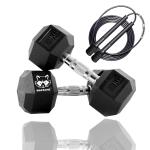MAPACHE Hex dumbbell Pair with Dutch style Skipping rope for maximum athletic training, Best home workout tool, weight (2.5kg)