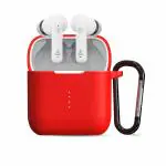 Badshah Earphone Case Cover Compatible with Boat Airdopes 141, Soft Silicone Skin Case Cover Shock-Absorbing Protective Case with Keychain [Front LED Visible]- Red EARPHONE/BLUETOOTH/AIRPODS- *NOT INCLUDED* ONLY CASE COVER IS AVAILABLE IN BOX