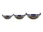 Caffeine Blue Ceramic Serving Kadhai (Set Of 3)