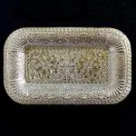 MADHULI Floral Design Silver Plastic Multipurpose Serving Tray 33.5 x 25.5 x 3 cm (Pack of 4)