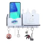 Earmark Wooden key holder for home wall stylish | key stand | Mobile holder for wall | key hanger | key chain holders for wall (7 Hooks, MDF White)