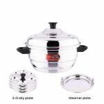 EuroStyle Plus 18 Idli Cookware Stainless Steel, 3 Idli Plates (18 Pits) & 1 Steamer Plate For Idli, Dhokla & Vegetable Steamer (Stainless Steel, EUS_Plus_18)
