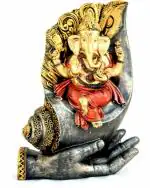 Craft Junction Handcrafted Polyresin Blessing Lord Ganesha On Shank Palm Decorative Showpice - 23 cm