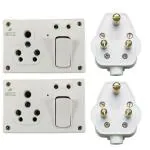 Eshopglee White Polycarbonate 16A 6A Combined Switch and Socket with 3 Pin Plug (4 pcs)