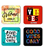 Whats Your Kick Goods Vibes Only Quotes With Multiple Unique Design Printed Set of 4 Coaster With Metal Stand