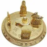 PUSPANJALI HERBALS Metal Shiv Parivar with Shivling Shri Kartik Ganesh MATA Parvati and Nandi (Gold_3.5 Inch X 3.5 Inch), Golden, 3.5x3.5 inch (Shiv_P-2)