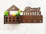 ArtwindGifts Sweet Home Flower Bucket MDF Wooden Key Holder for Home | Office | Kitchen with Free Keychain (4 Hooks, Brown)