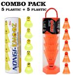 Nongi Badminton Shuttle (NEO & EMOZ) Combo Pack Of 10 Shuttle For Indoor Outdoor Sport Plastic Shuttle - Yellow, Orange (Medium, 77, Pack of 10)