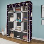 Eco Shopee Collapsible Wardrobe Portable Cloth Rack Storage Organizer Shelves Non Woven Fabric and PP Plastic Storage Unit for Clothes Printed Almirah (Self Assemble) 5000-5 Moon Star Grey