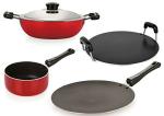 Nirlon 4 pcs of Red and Black Non-stick Kitchen Cooking Utensil Combo Set, Standard