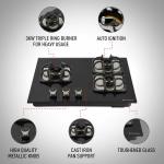 Faber Imperia Black Stainless Steel Glass Top Auto Ignition 3 Burner Gas Stove