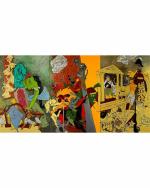 DECOR ADVENTURES 3 Dynasties (India Series Paintings) by M.F. Husain Wall Canvas 12 x 24 inch
