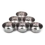 coconut Durable Silver Stainless Steel Hammered Bowl - 120 ml (pack of 6)