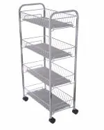 Home Core Stainless Steel 4 Tier Large Kitchen Organizer Trolley with Anti Skid Mat | Bottle Rack | Kitchen Rack | Rack for Storage | For Office , Utility Area | Size (W- 46cm , D- 26.7cm , H - 89cm)