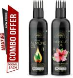 Desi Crew 100 Percent Pure Sweet Almond and Hibiscus Oil with Comb Applicator Cold Pressed for Skin, Body and Hair Care 100 ml Each