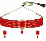 Gyaan Jewels Handmade Gold Plated Alloy Earring and Necklace Set Red, Gold Free Size