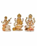 MB CREATIONS - Multicolor Marble Lakshmi Ganesh Saraswati 20 cm