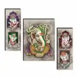 Masstone Set of 3 Wall Painting of Ganesh Ji | Ganesh Painting for Wall Decoration (12x18 Inch) | Abstract Painting | Wall Painting for Living Room | Ganesh ji Wall Painting Set of 3