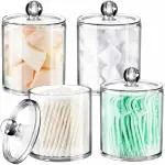 SARVANGAH Cottonswab Storage Dispenser with Lid, Clear Cotton Ball Swab Holder Cotton/Earbud Holder Storage Box, Cosmetics Makeup Storage Holder Box for Women Organizer Container (Clear Pack of 2)