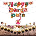 Festiko Happy Durga Puja 12 Pcs Banner,Cake Topper,Cup Cake Toppers, Durga Puja Decoration Items