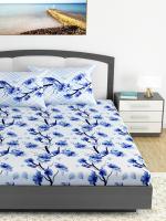 Divine Casa Deep Blue & Black Floral Cotton Double Bedsheet with 2 Pillow Cover 254 cm x 222 cm
