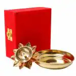 BulkySanta Brass Plate with Diya || Brass Lotus Diya Small || Brass Plate 4 inches (Without Gift Box)
