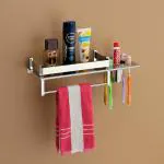 BUMBERELL 3 in 1 Shelf Rack for Bathroom Multipurpose Stainless Steel Bathroom Shelf/Rack/Towel Hanger/Tumbler Holder/Tooth Brush Holder Bathroom Accessories (15 x 5 Inches)
