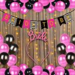 Party Propz Pink Cardstock, Latex, Net Banner(Cardstock), Headband, Net Curtains And Metallic Balloons (Set Of 46)