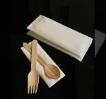M/S ECO PLUS PACK Disposable Wooden Cutlery Packets Individually Wrapped Set of Fork Spoon and Napkin compostable Wood and Paper Eco Friendly Alternative for Plastic (50)