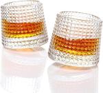 Old Fashioned Dancing Whiskey Glass Set of 2 with Rotatable Bottom, Premium Square Diamond Design Glasses for Scotch,Bourbon,Vodka, Juice, and Cocktails (180ml)