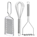 DreamBasket Stainless Steel Cheese Grater & Egg Whisk & Potato Masher for Kitchen