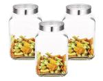 Machak Clear Glass Cubical Big Kitchen Container, 3000 Ml (Set Of 3)